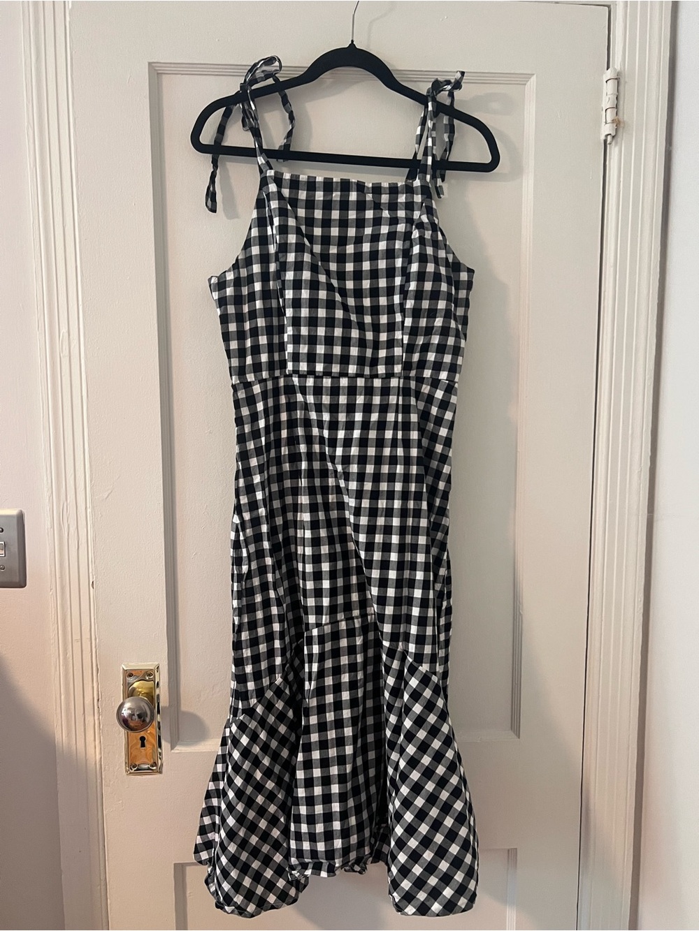 MNG Black & White Gingham Tie-Strap Midi Dress